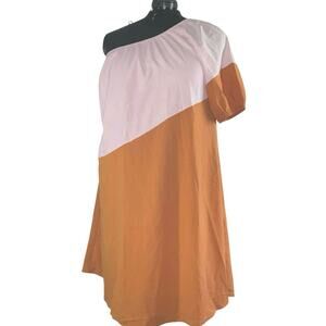 Pink Orange Colorblock One Shoulder Trapeze Dress NWT XXL Sunset Resort Euro